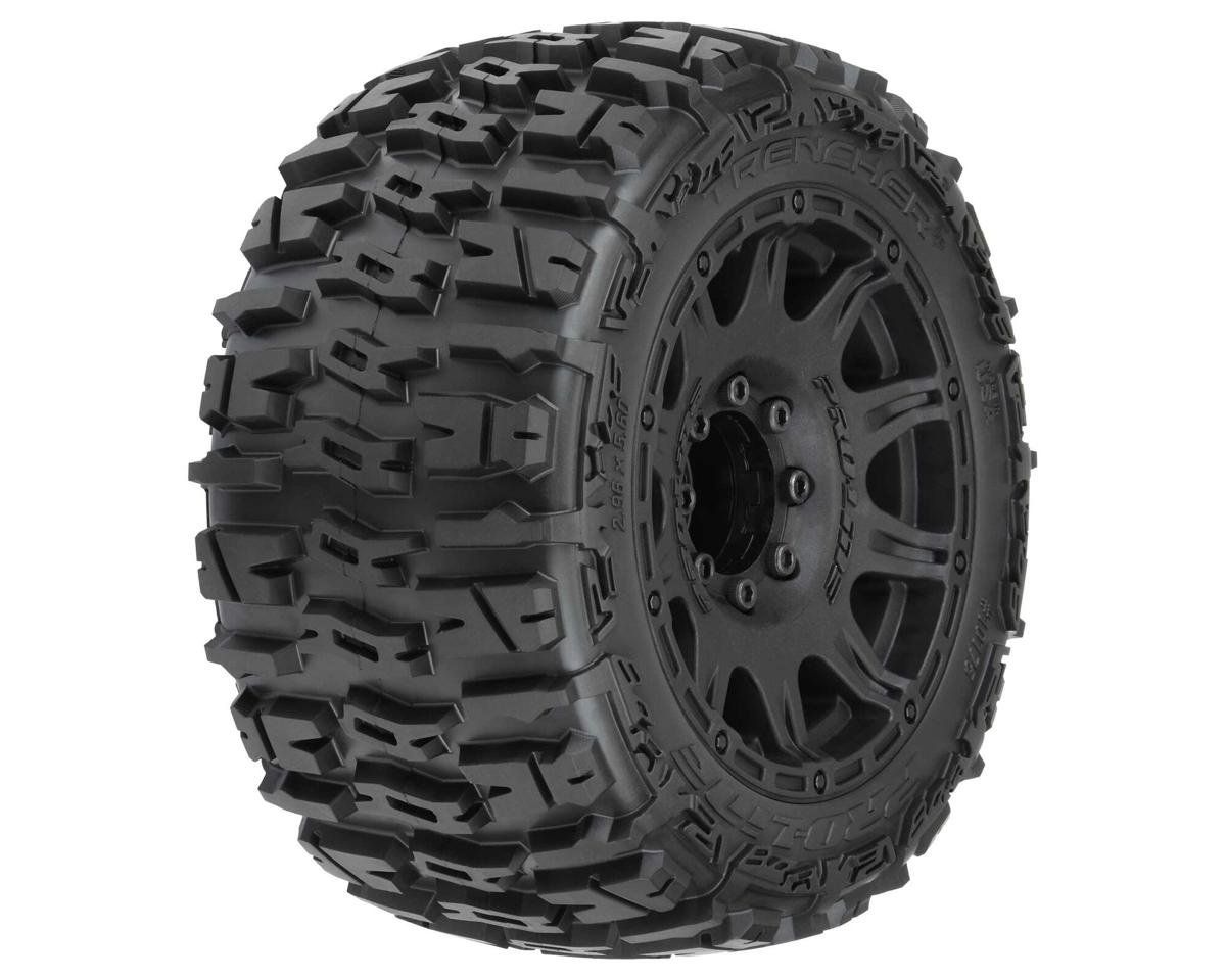 #PRO1017510  Pro-Line Trencher LP 3.8" Pre-Mounted Truck Tires (2) (Black) (M2) w/Raid 8x32 Removable Hex Wheels