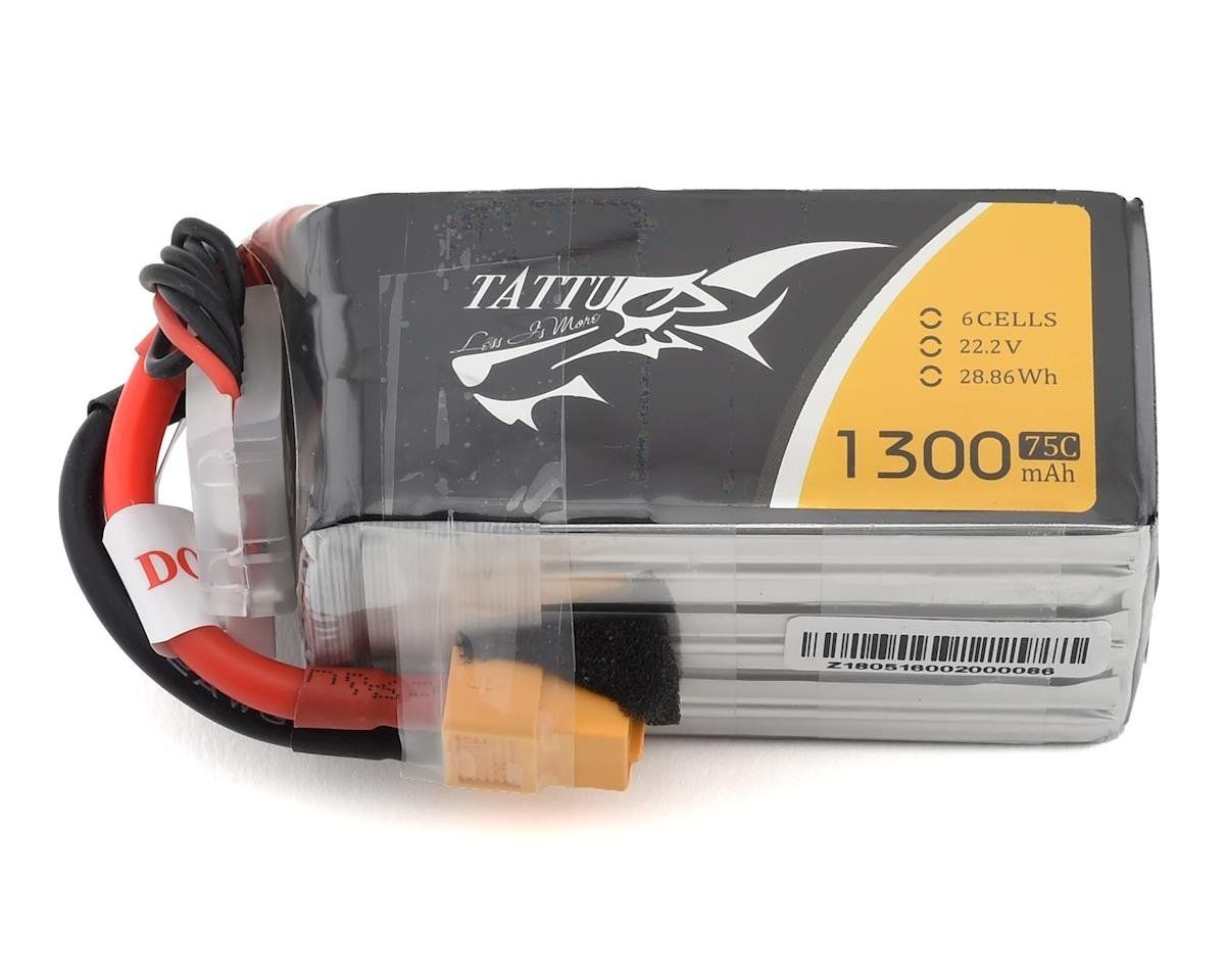 Tattu 6S LiPo Battery 75C (22.2V/1300mAh) w/XT-60 Connector #TA-75C-1300-6S1P-XT60