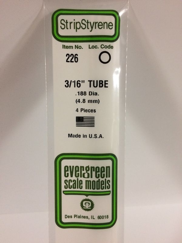Evergreen 226 - .188" (4.8MM) OD OPAQUE WHITE POLYSTYRENE TUBING
