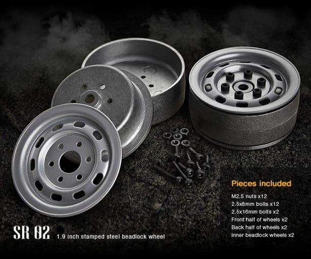 Gmade 1.9" SR02 Beadlock Wheels (Semigloss Silver) (2) #GM70172