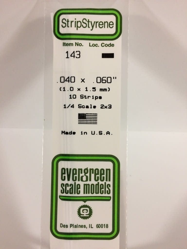 Evergreen 143 - .040" X .060" OPAQUE WHITE POLYSTYRENE STRIP