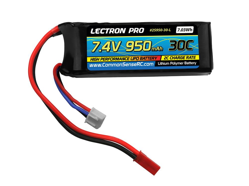 #2S950-30-L Common Sense RC Lectron Pro 2S LiPo 30C LiPo Battery w/JST Connector (7.4V/950mAh)