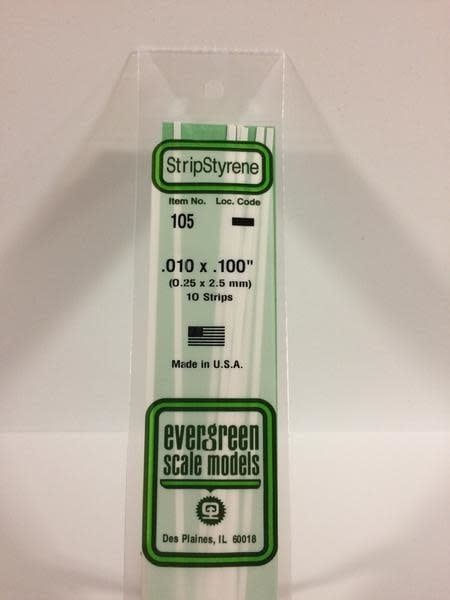 Evergreen 105 - .010" X .100" OPAQUE WHITE POLYSTYRENE STRIP