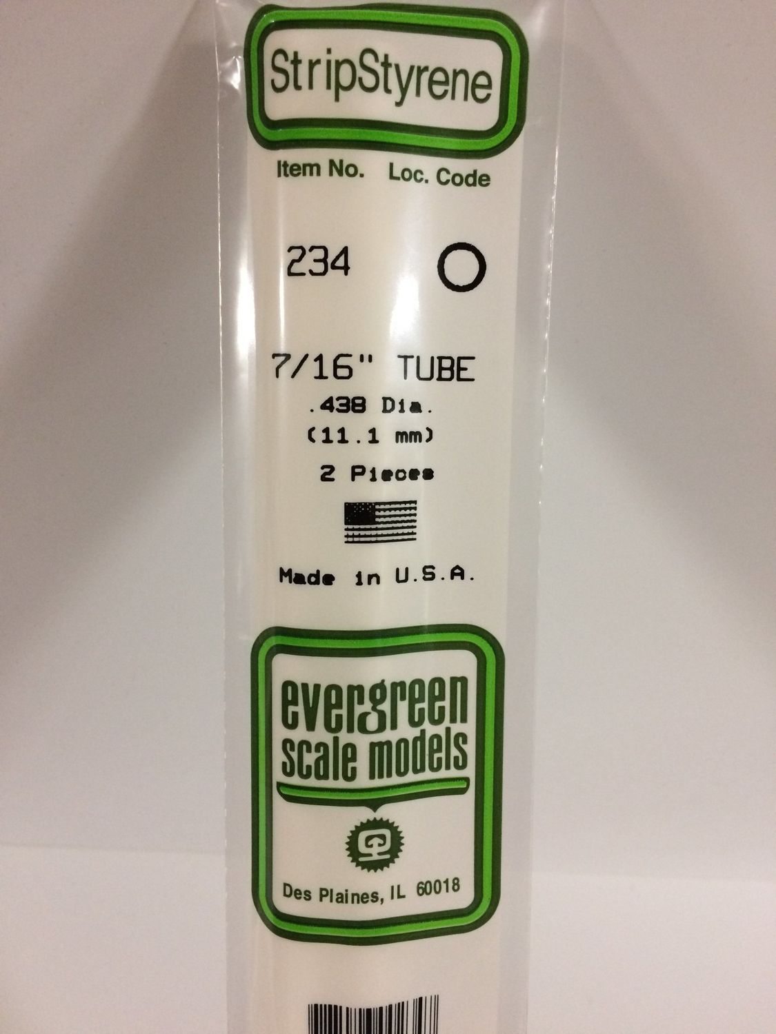 Evergreen 234 - .438" (11.1MM) OD WHITE POLYSTYRENE TUBING