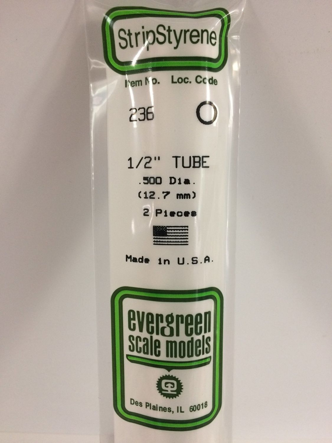 Evergreen 236 - .500" (12.7MM) OD WHITE POLYSTYRENE TUBING