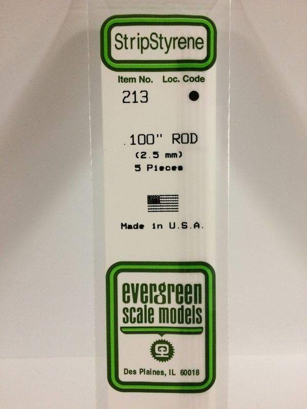 Evergreen 213 - .100" (2.5MM) OD WHITE POLYSTYRENE ROD