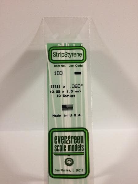 Evergreen 103 - .010" X .060" OPAQUE WHITE POLYSTYRENE STRIP