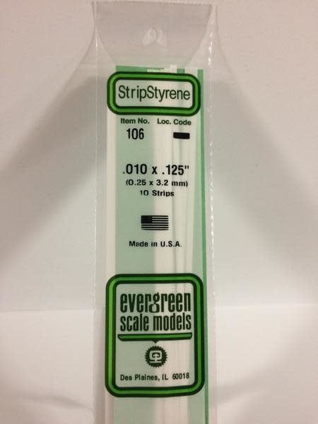 Evergreen 106 - .010" X .125" OPAQUE WHITE POLYSTYRENE STRIP