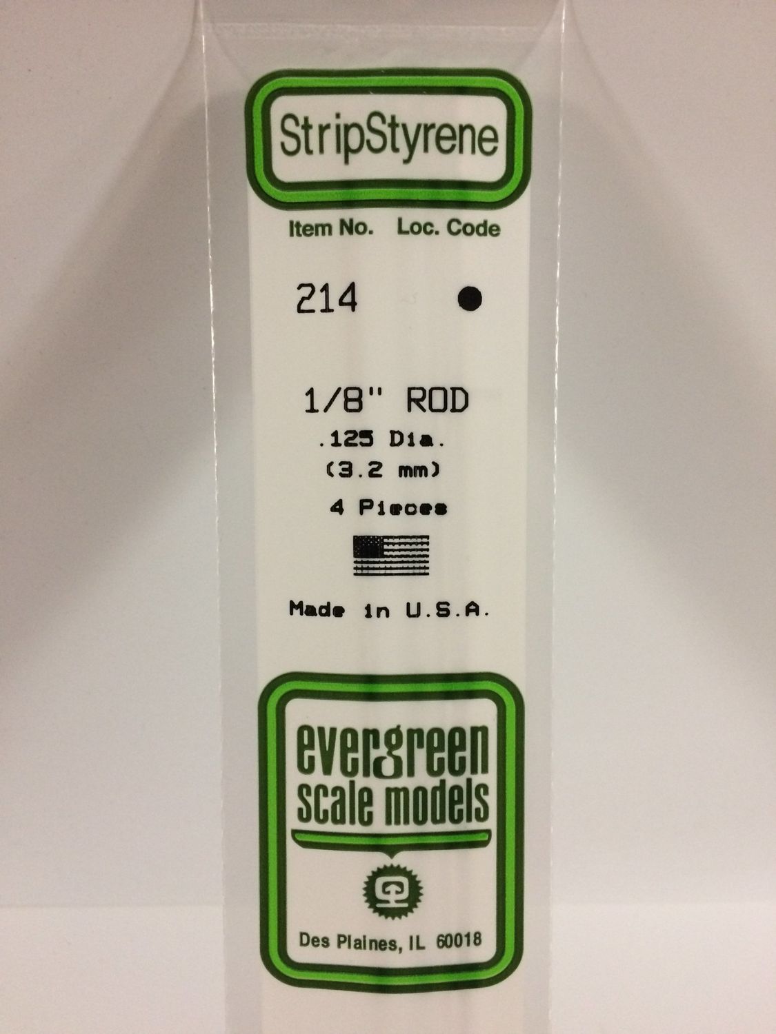 Evergreen 214 - .125" (3.2MM) OD WHITE POLYSTYRENE ROD