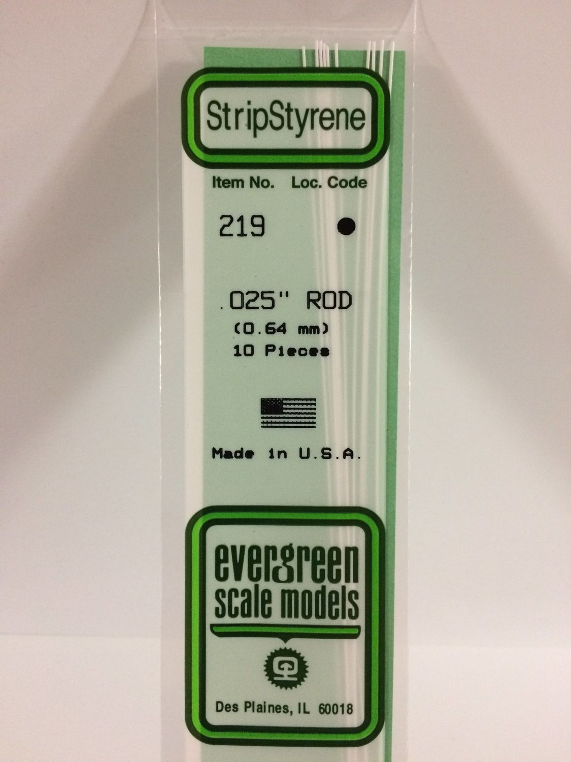 Evergreen 219 - .025" (.64MM) OD WHITE POLYSTYRENE ROD