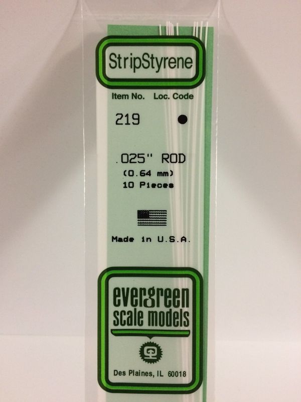 Evergreen 219 - .025" (.64MM) OD WHITE POLYSTYRENE ROD