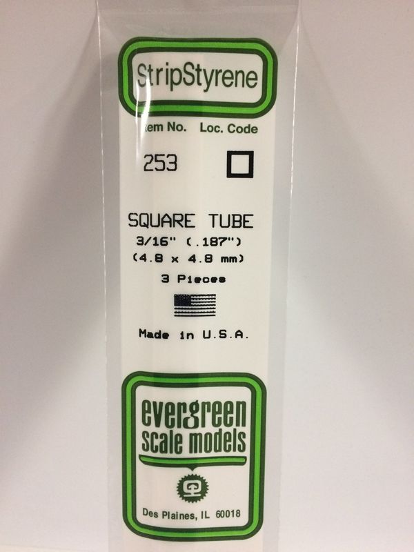 Evergreen 253 - .188" (4.8MM) OPAQUE WHITE POLYSTYRENE SQUARE TUBING