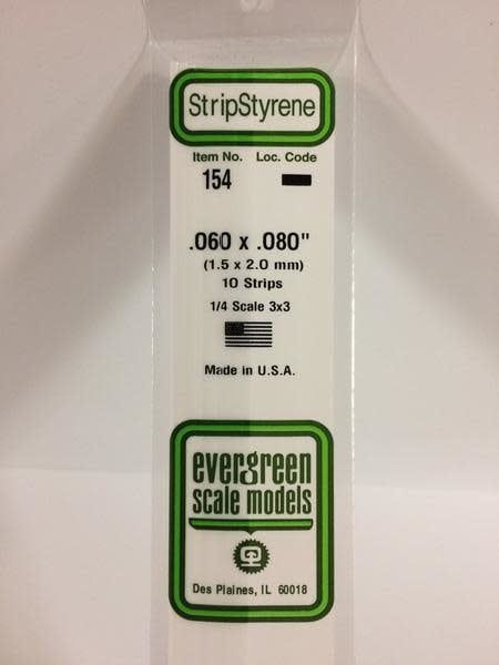 Evergreen 154 - .060" X .080" OPAQUE WHITE POLYSTYRENE STRIP