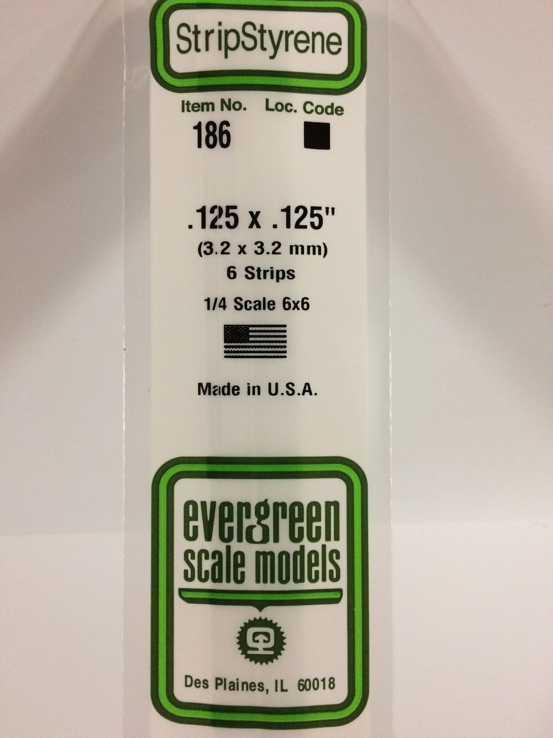 Evergreen 186 - .125" X .125" OPAQUE WHITE POLYSTYRENE STRIP