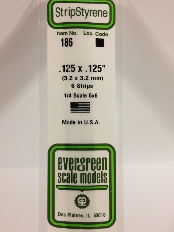 Evergreen 186 - .125" X .125" OPAQUE WHITE POLYSTYRENE STRIP