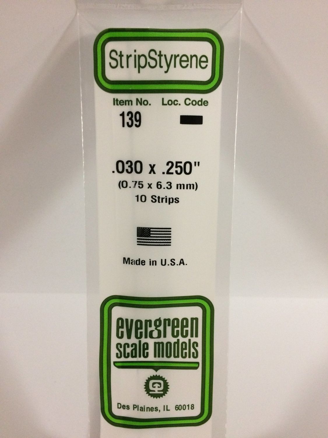 Evergreen 139 - .030" X .250" OPAQUE WHITE POLYSTYRENE STRIP
