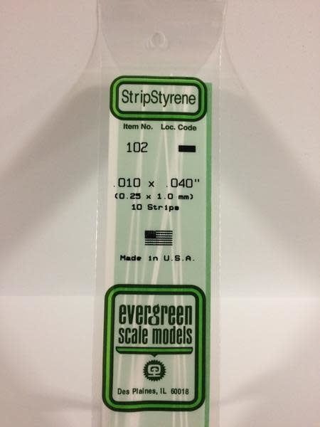 Evergreen 102 - .010" X .040" OPAQUE WHITE POLYSTYRENE STRIP