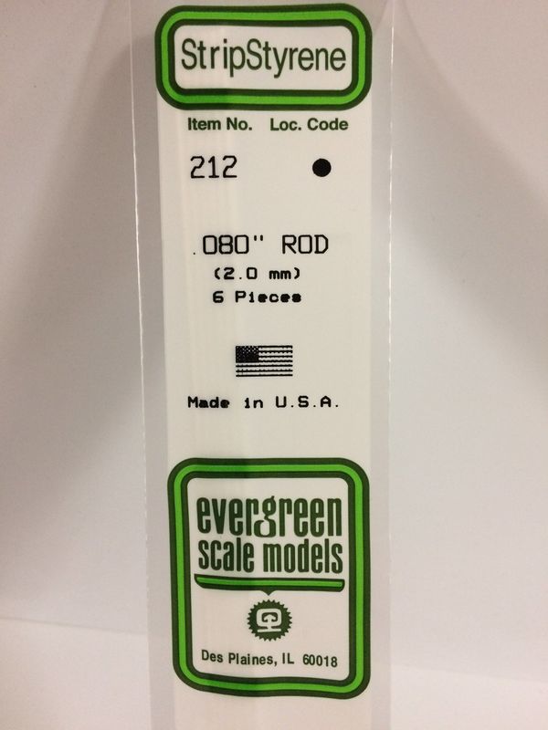 Evergreen 212 - .080" (2.0MM) OD WHITE POLYSTYRENE ROD