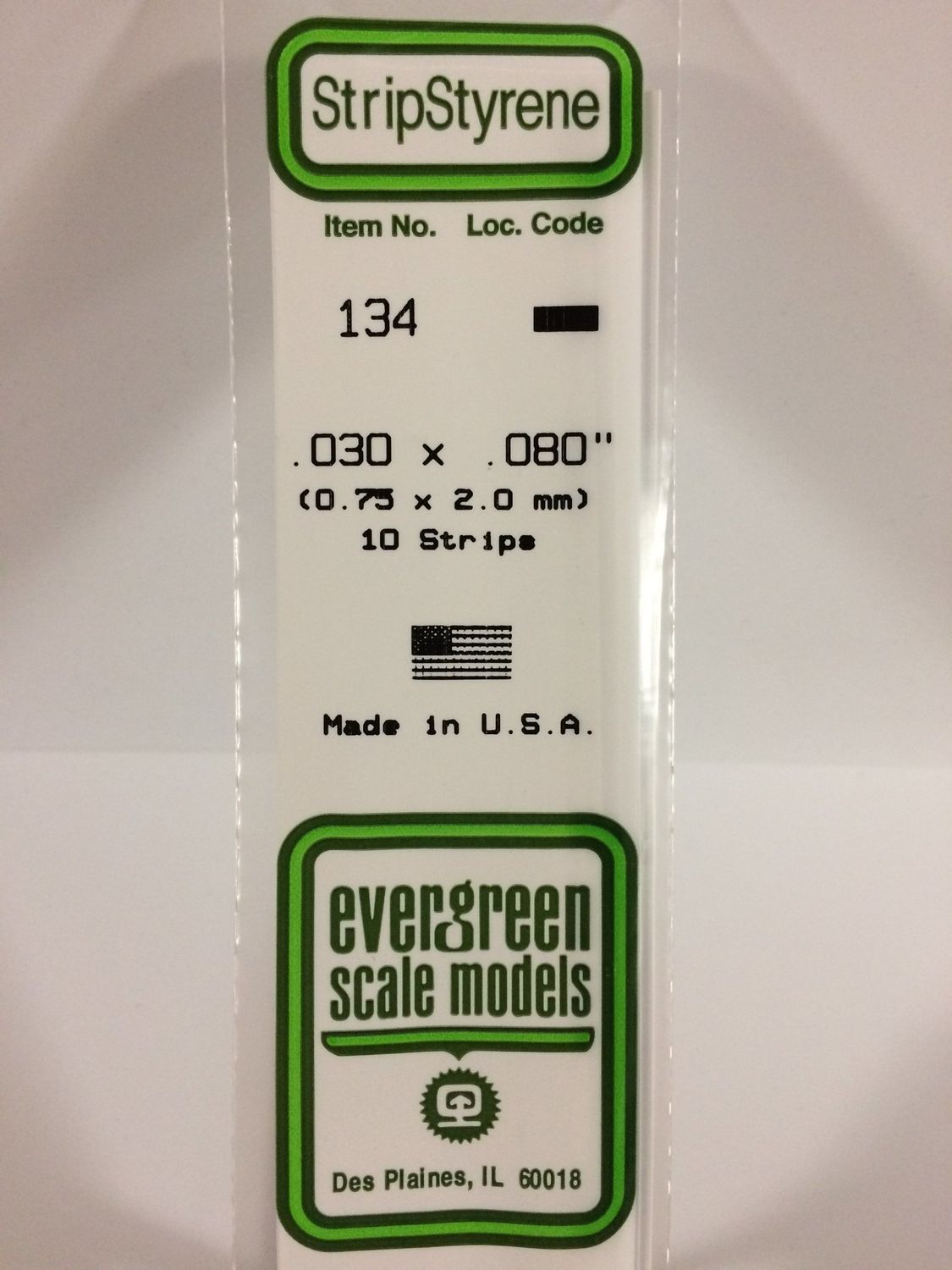 Evergreen 134 - .030" X .080" OPAQUE WHITE POLYSTYRENE STRIP