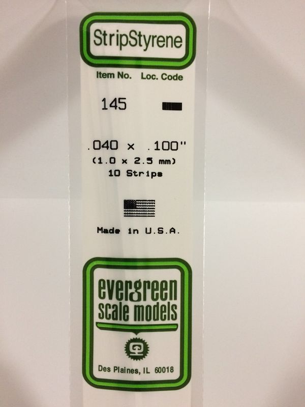Evergreen 145 - .040" X .100" OPAQUE WHITE POLYSTYRENE STRIP