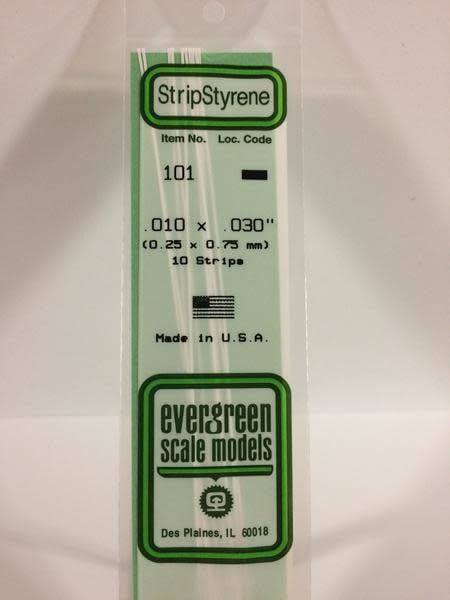 Evergreen 101 - .010" X .030" OPAQUE WHITE POLYSTYRENE STRIP
