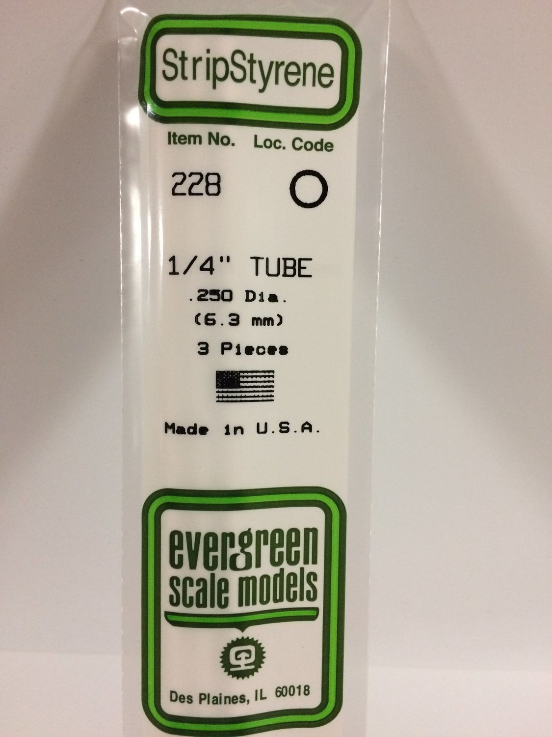 Evergreen 228 - .250" (6.3MM) OD OPAQUE WHITE POLYSTYRENE TUBING