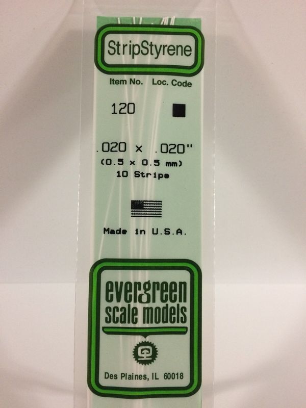 Evergreen 120 - .020" X .020" OPAQUE WHITE POLYSTYRENE STRIP
