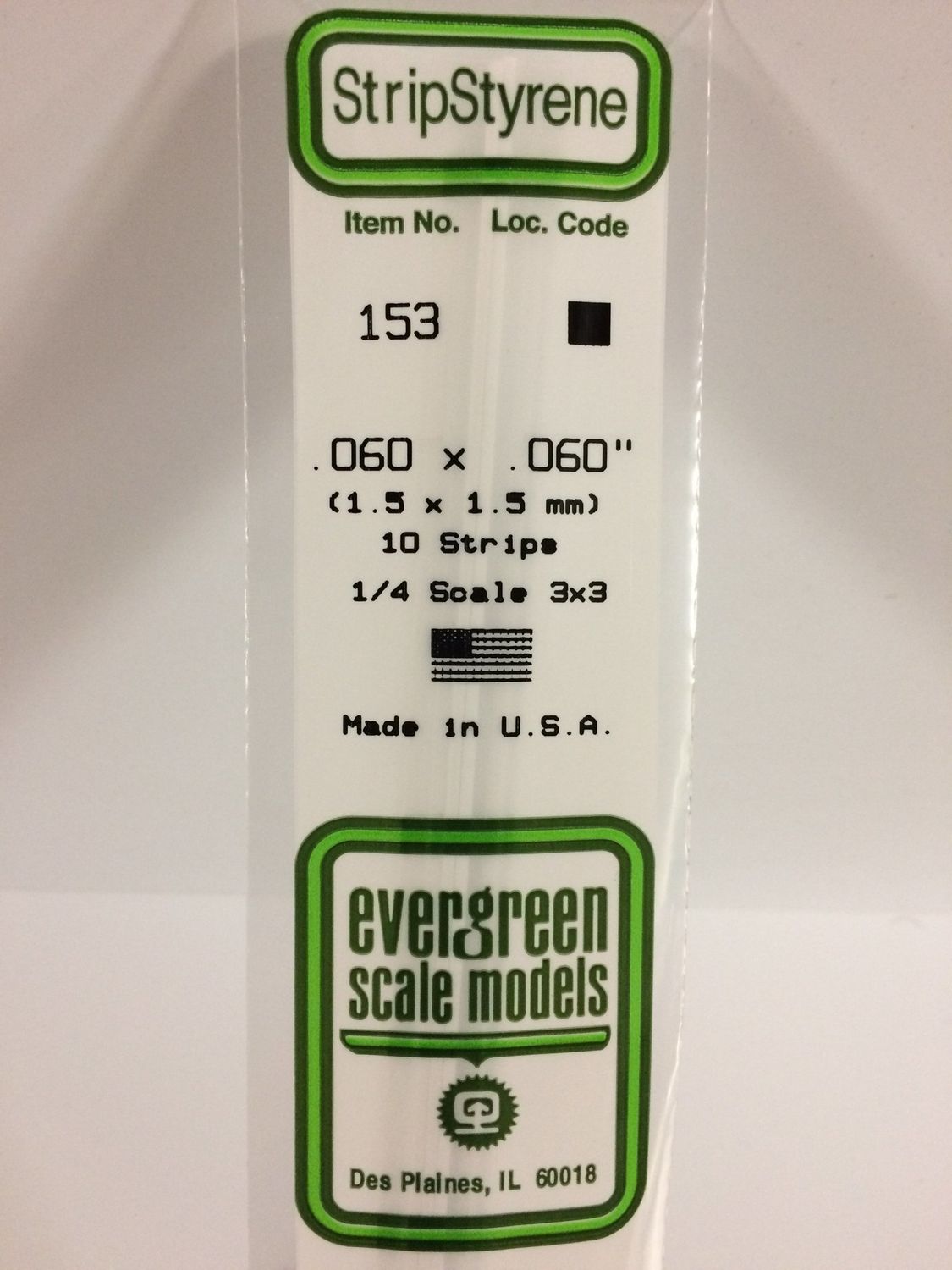 Evergreen 153 - .060" X .060" OPAQUE WHITE POLYSTYRENE STRIP