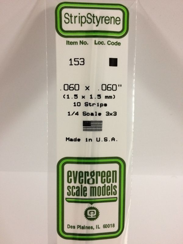 Evergreen 153 - .060" X .060" OPAQUE WHITE POLYSTYRENE STRIP