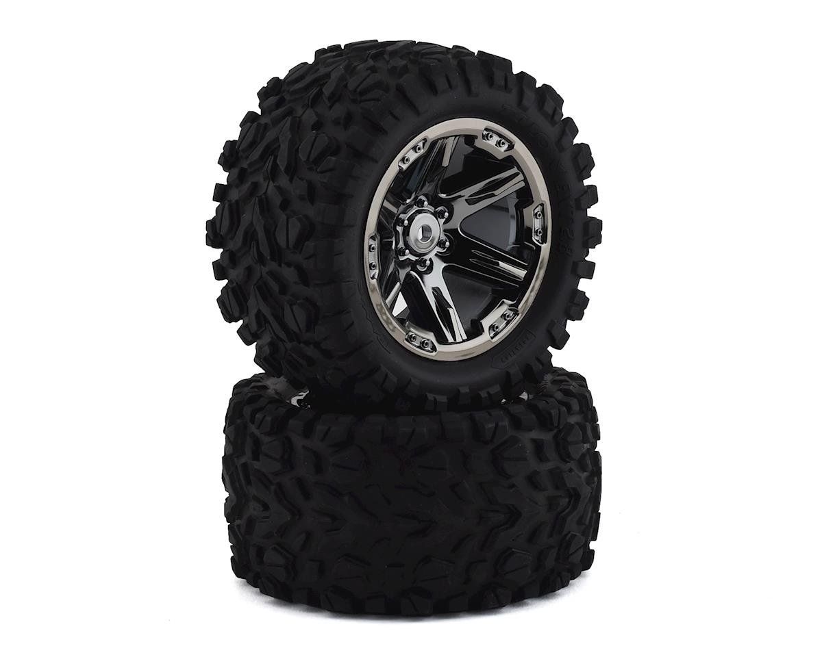 #6774X Traxxas Rustler Talon EXT 2.8" Pre-Mounted Tires w/RXT Wheels (2) (Black Chrome) (Electric Rear)