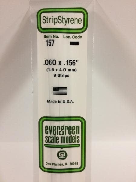 Evergreen 157 - .060" X .156" OPAQUE WHITE POLYSTYRENE STRIP