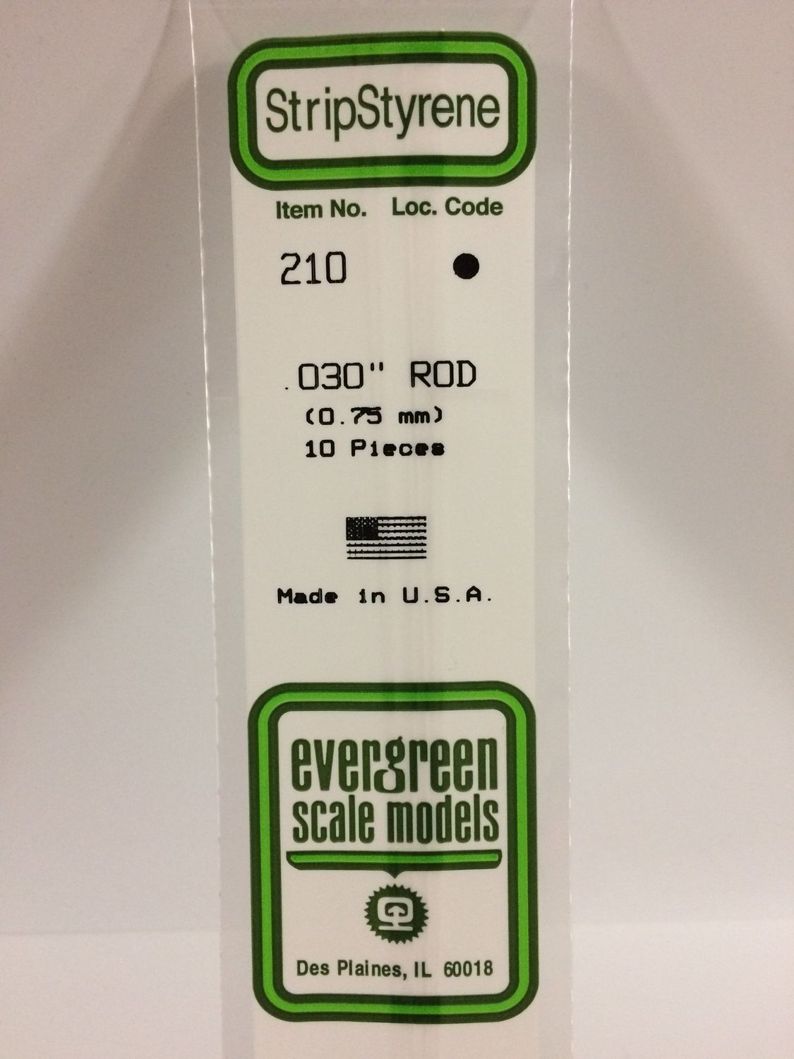 Evergreen 210 - .030" (.75MM) OD WHITE POLYSTRENE ROD