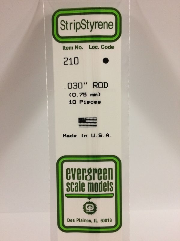 Evergreen 210 - .030" (.75MM) OD WHITE POLYSTRENE ROD