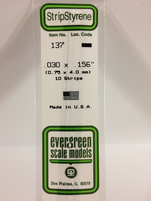 Evergreen 137- .030" X .156" OPAQUE WHITE POLYSTYRENE STRIP