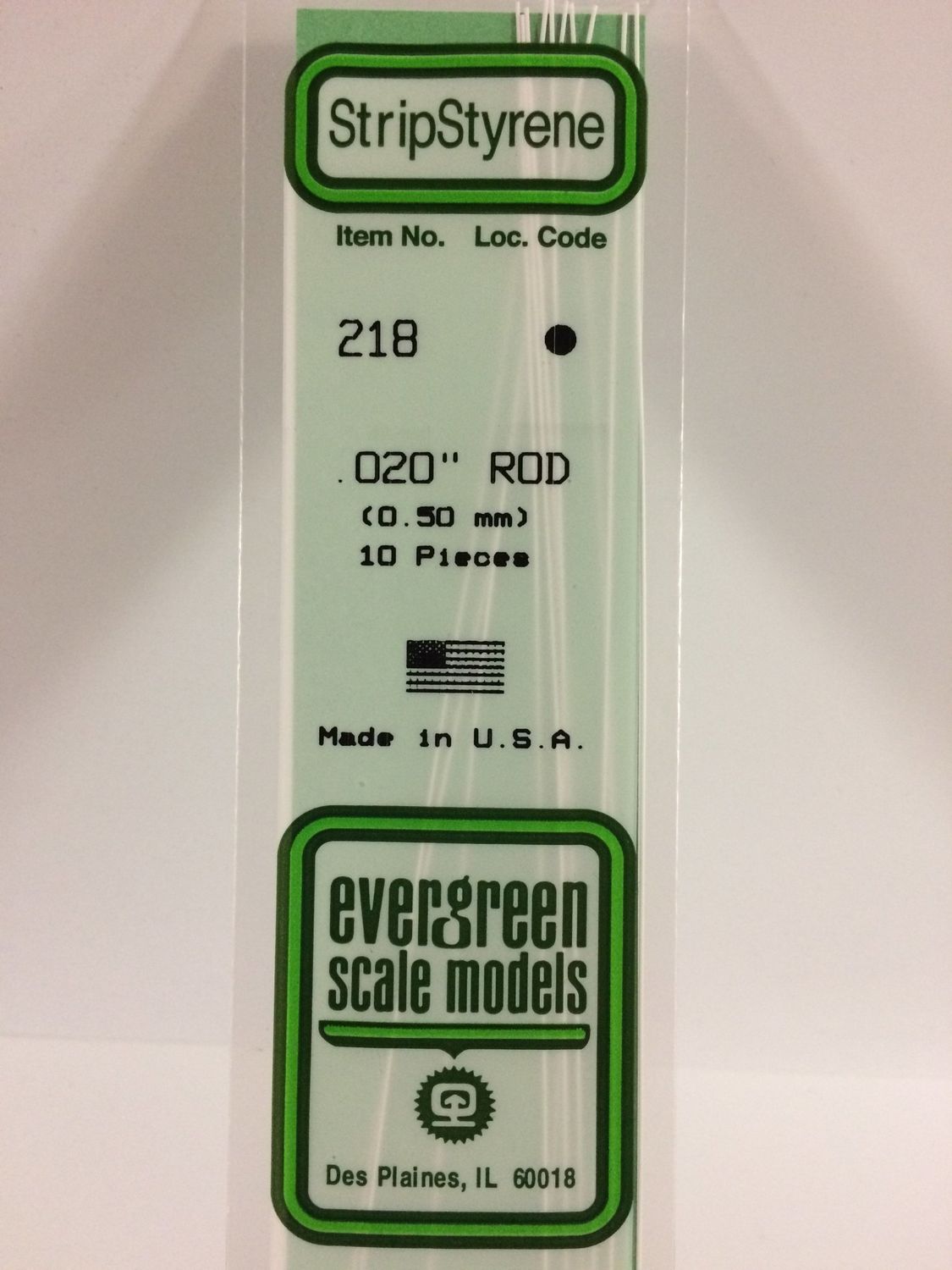Evergreen 218 - .020" (.5MM) OD WHITE POLYSTYRENE ROD