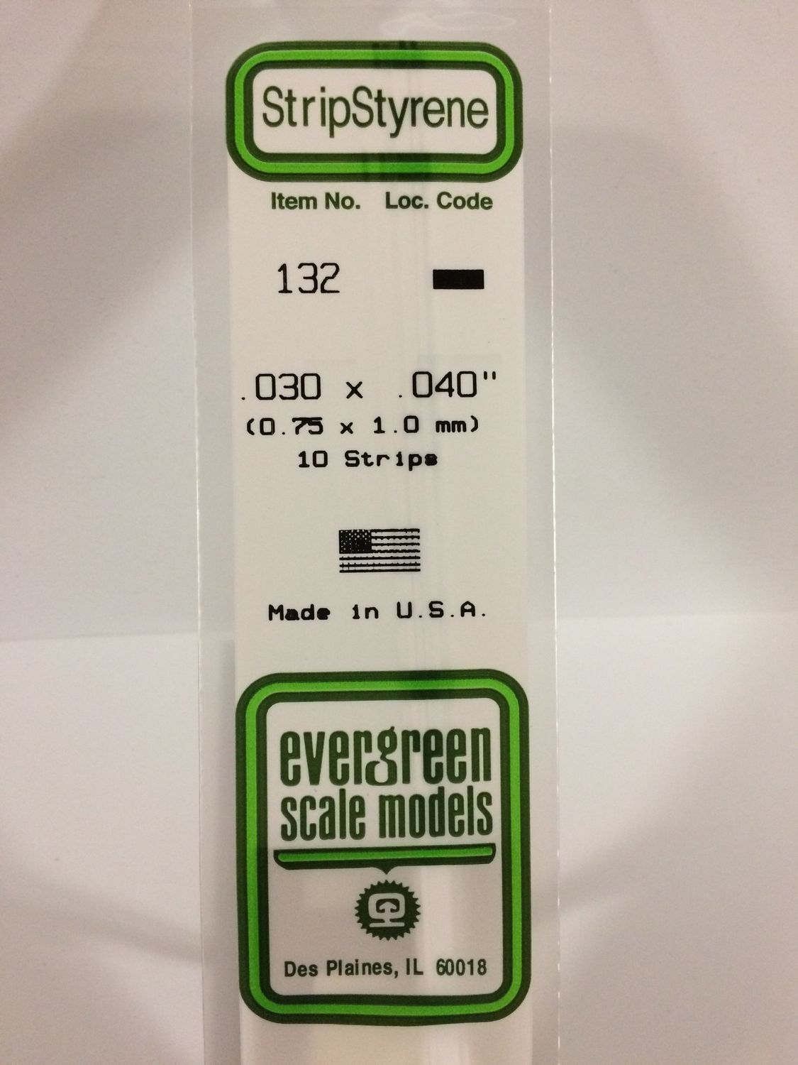 Evergreen 132 - .030" X .040" OPAQUE WHITE POLYSTYRENE STRIP