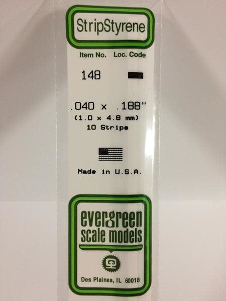 Evergreen 148 - .040" X .188" OPAQUE WHITE POLYSTYRENE STRIP