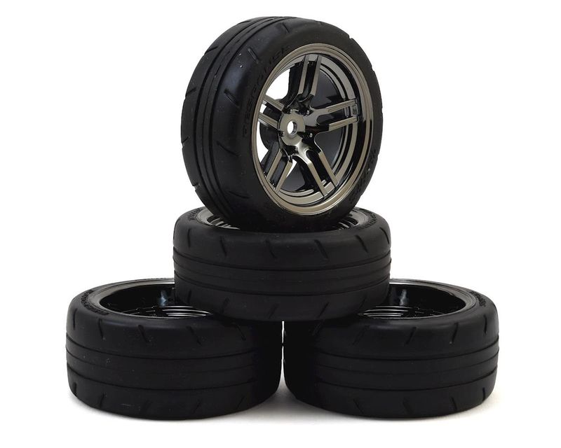 #8375 Traxxas 4-Tec 2.0 1.9" Response Front &amp; Rear Pre-Mounted Tires (Black Chrome) w/12mm Hex Split-Spoke Wheels (4)