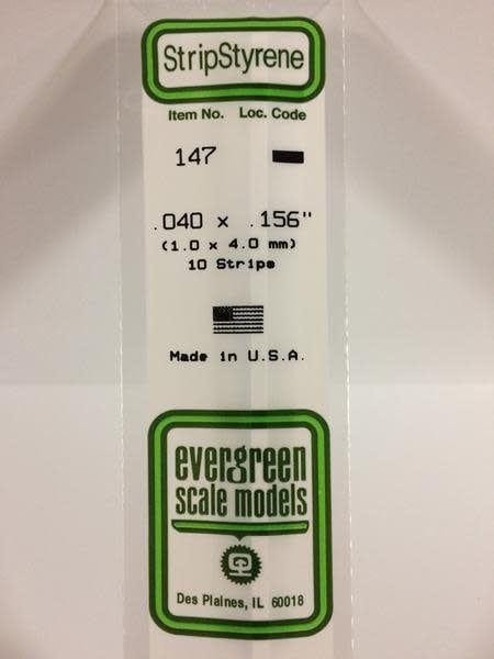 Evergreen 147 - .040" X .156" OPAQUE WHITE POLYSTYRENE STRIP