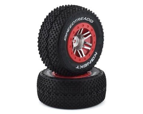 DuraTrax SpeedTreads Konekt Pre-Mounted Rear Short Course Tires (2) (Satin Chrome/Red) w/12mm Hex #DTXC2941