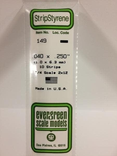 Evergreen 149 - .040" X .250" OPAQUE WHITE POLYSTYRENE STRIP