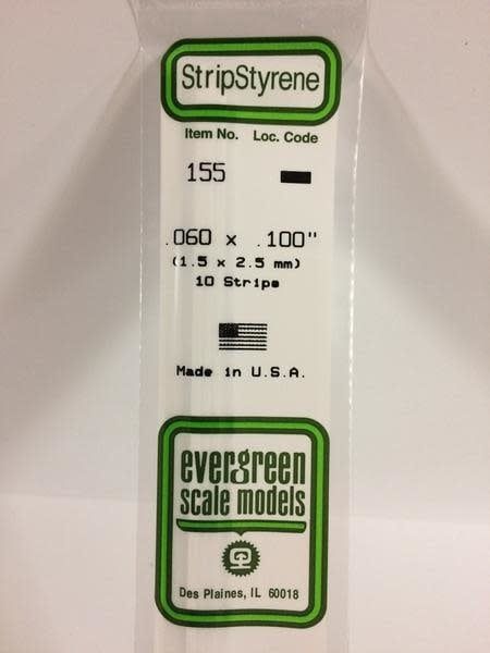Evergreen 155 - .060" X .100" OPAQUE WHITE POLYSTYRENE STRIP
