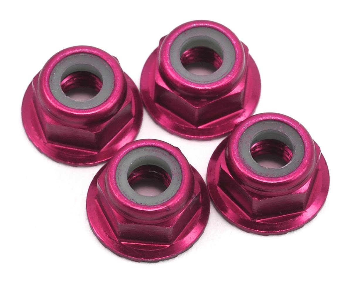 #1747P Traxxas 4mm Aluminum Flanged Serrated Nuts (Pink) (4)