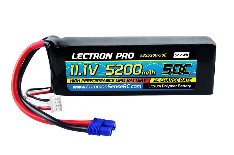 #3S5200-50E Common Sense RC Lectron Pro 11.1V 5200mAh 50C Lipo Battery with EC3 Connector