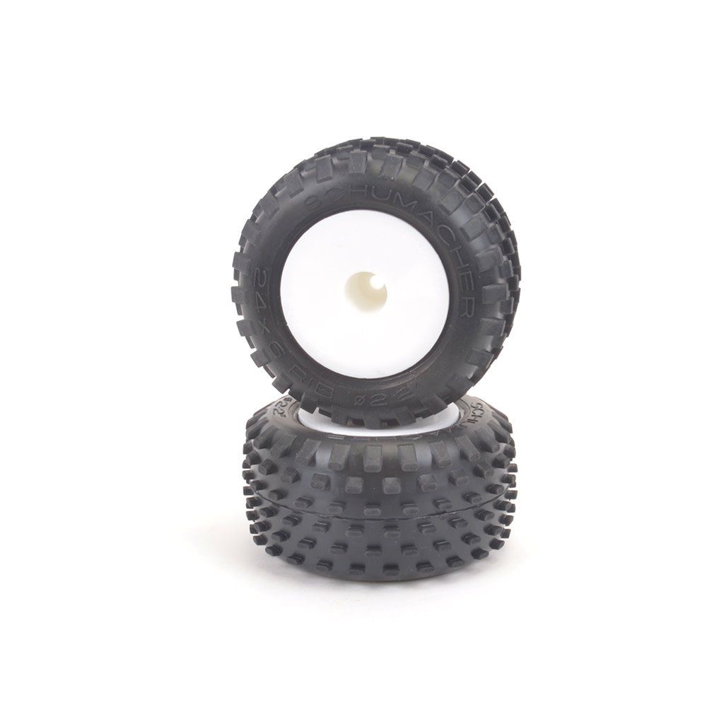 #U6879  Schumacher Pre-Mounted Stagger Rib 1/10 Truck Tires (White) (2) (Silver)
