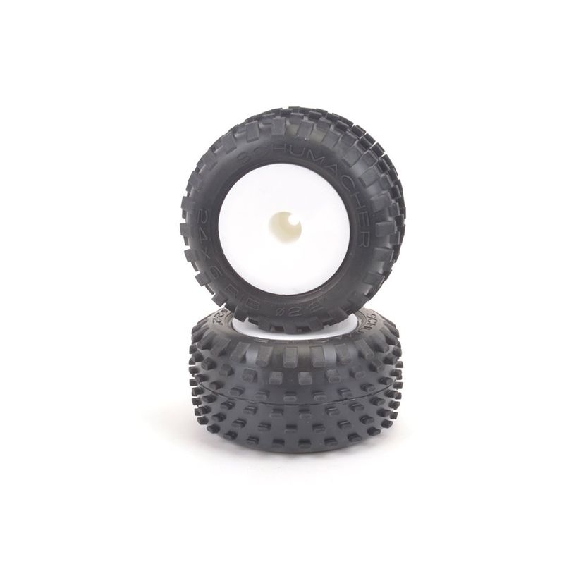 #U6879  Schumacher Pre-Mounted Stagger Rib 1/10 Truck Tires (White) (2) (Silver)