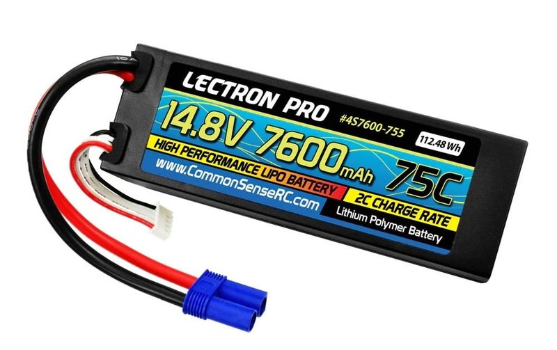#4S7600-755 Common Sense RC Lectron Pro 14.8V 7600mAh 75C Hard Case Lipo Battery with EC5 Connector