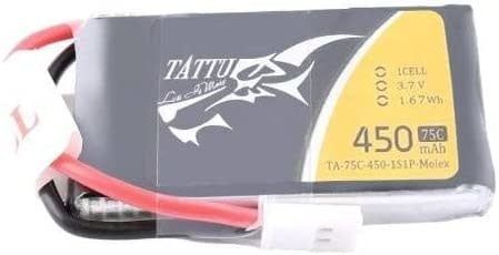 Tattu 75C 1S1P 3.7V 450mAh Lipo Battery Pack w/Molex Plug #TA-75C-450-1S1P-Molex