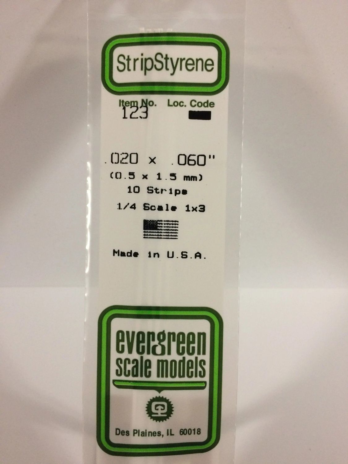 Evergreen 123 - .020" X .060" OPAQUE WHITE POLYSTYRENE STRIP #123
