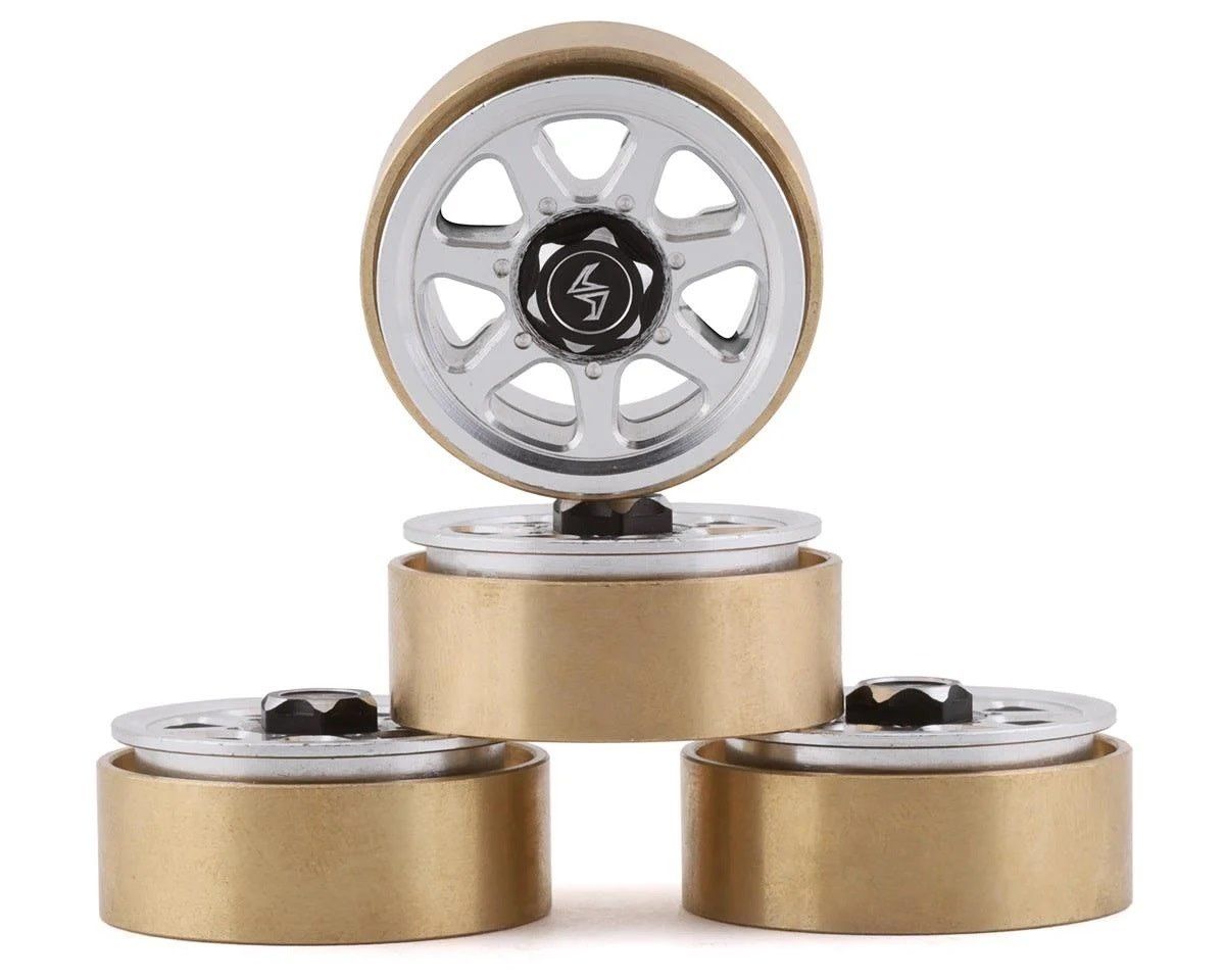 #SAMSCX24-6669SC2  Samix SCX24 Aluminum &amp; Brass 1.0" Beadlock Wheel Set w/Scale Hubs (Silver) (4)